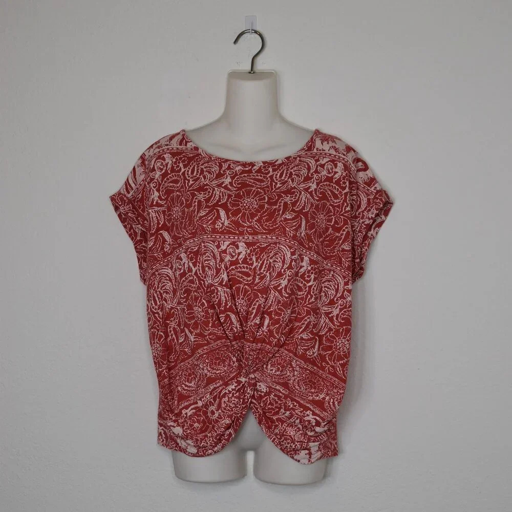 Lucky Brand Floral Boxy Top Sz M Sunflowers Crop Oversized Novelty Print Boho